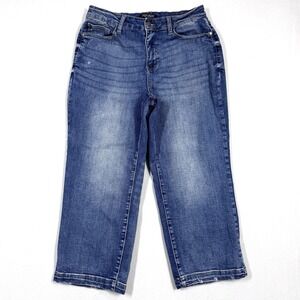 Judy Blue Jeans Womens 14W Wide Leg Medium Wash Denim Stretch Cropped Comfort